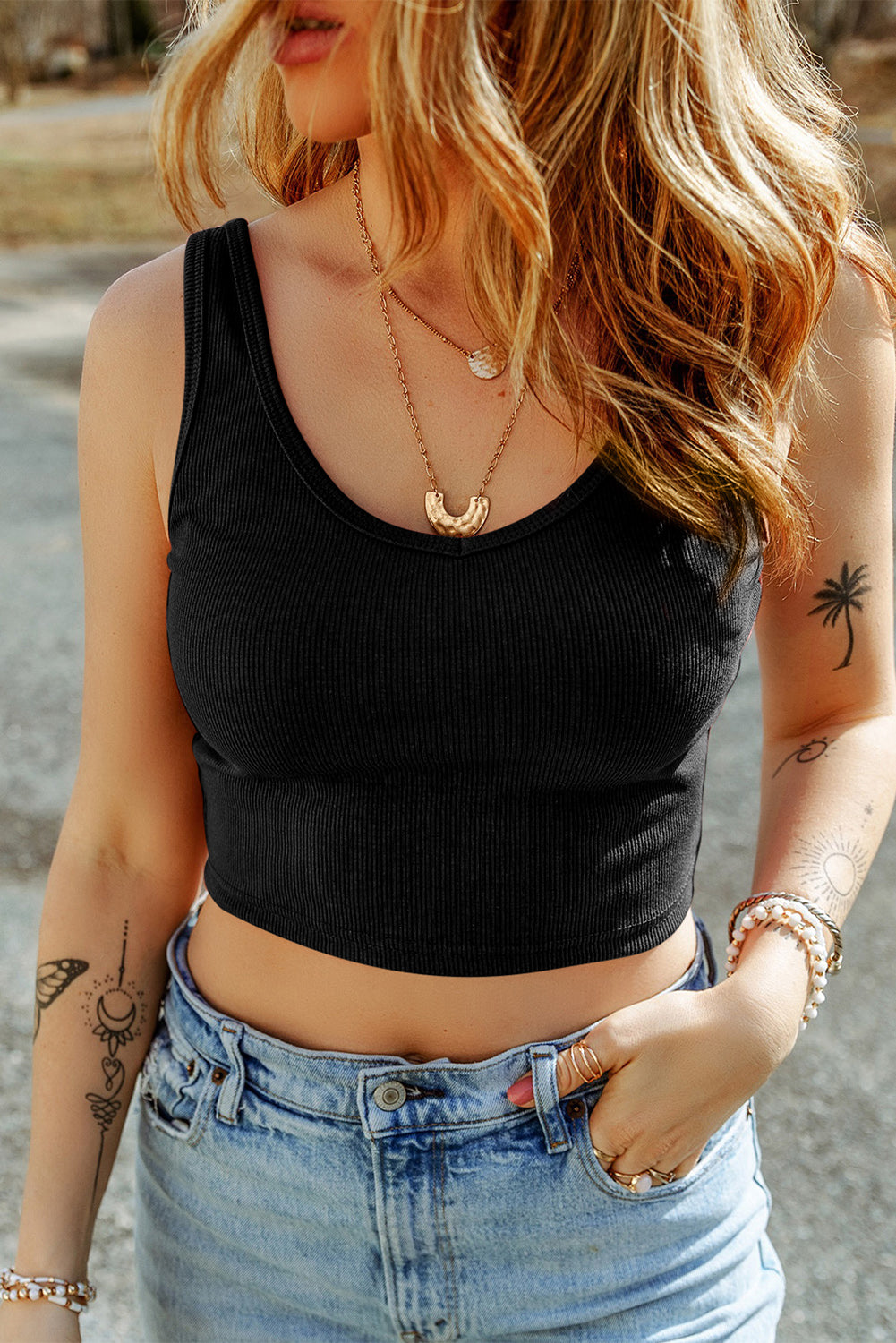 Racing Red Ribbed Knit Sheath Sleeveless Crop Top
