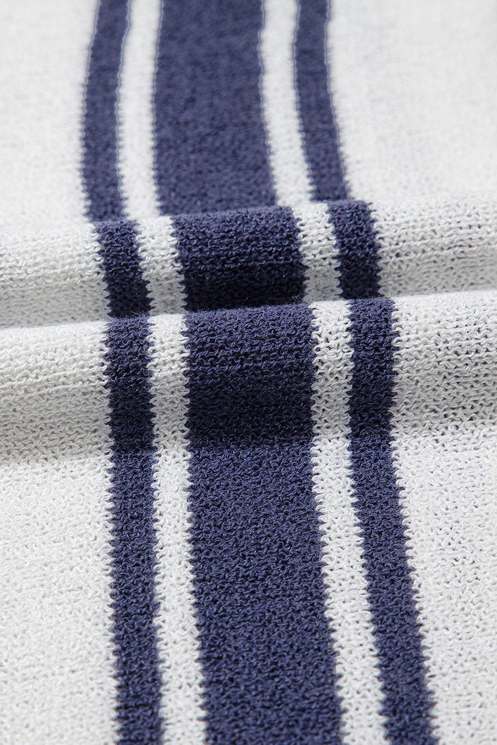 Dark Blue Stripe Collared Button V Neck Knitted T Shirt