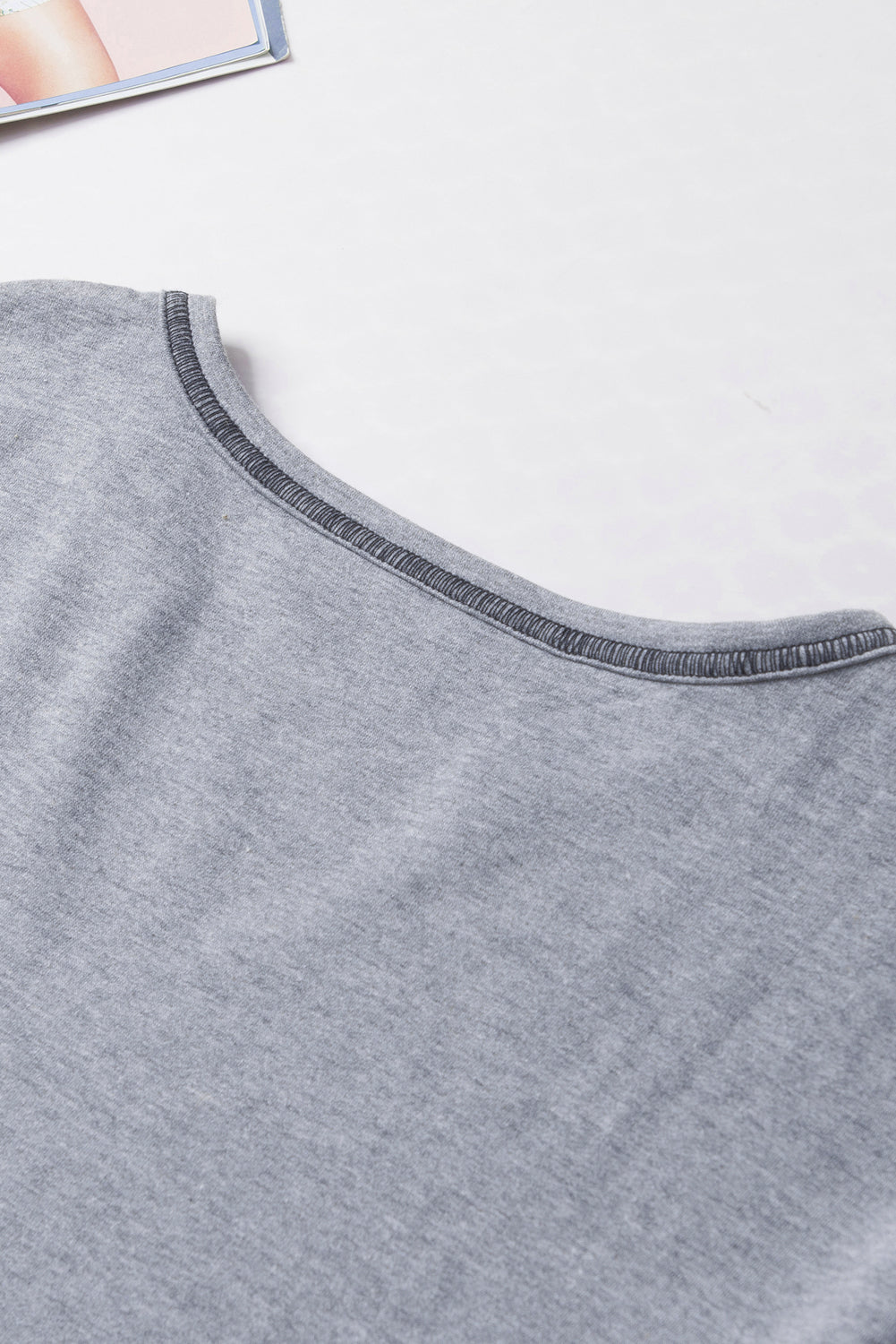 Gray Exposed Seam Ribbed Patchwork V Neck Sweatshirt
