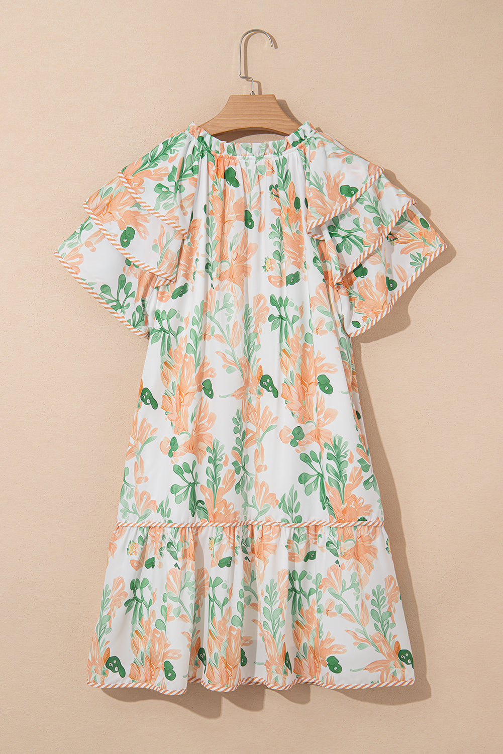 Sky Blue Floral Contrast Edge Layered Short Sleeve Mini Dress
