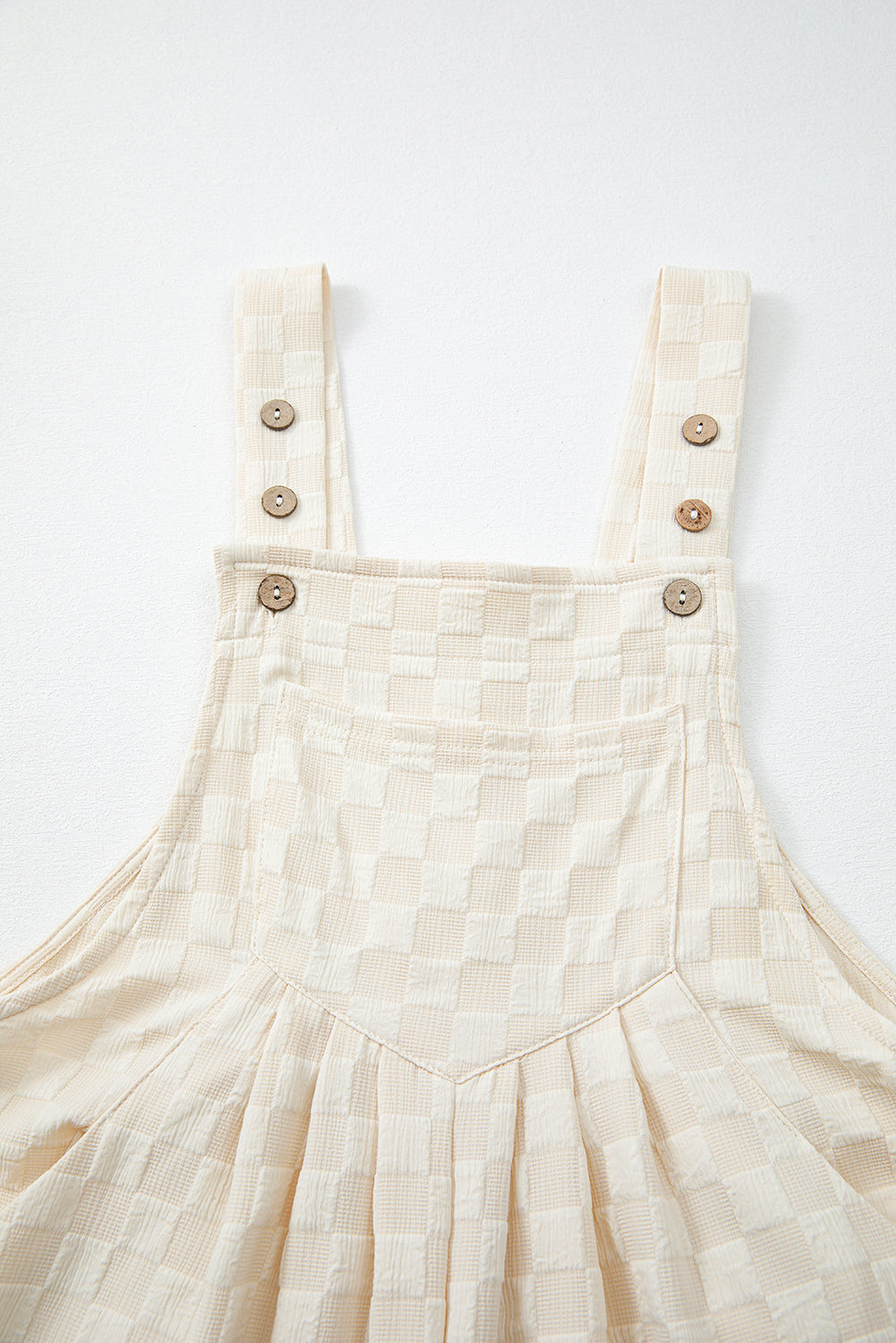 Beige Checkered Pocketed High Waist Wide Leg Overall