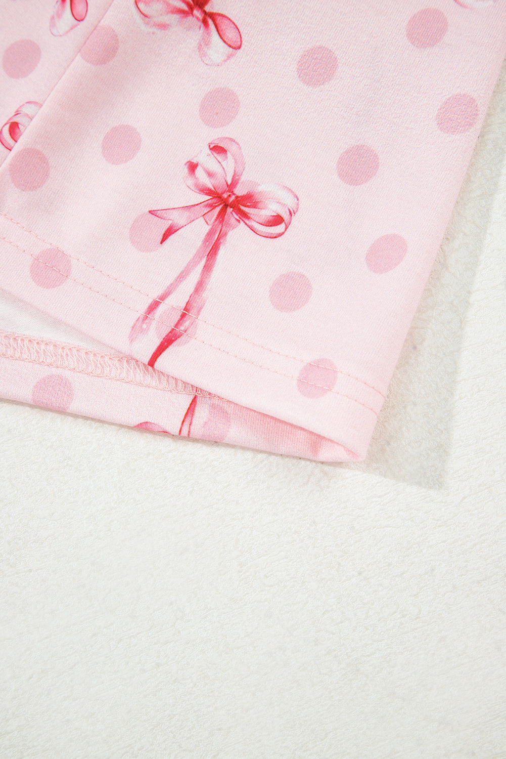 Beige Bow Fruit Print Contrast Pipping Short Pajamas Set