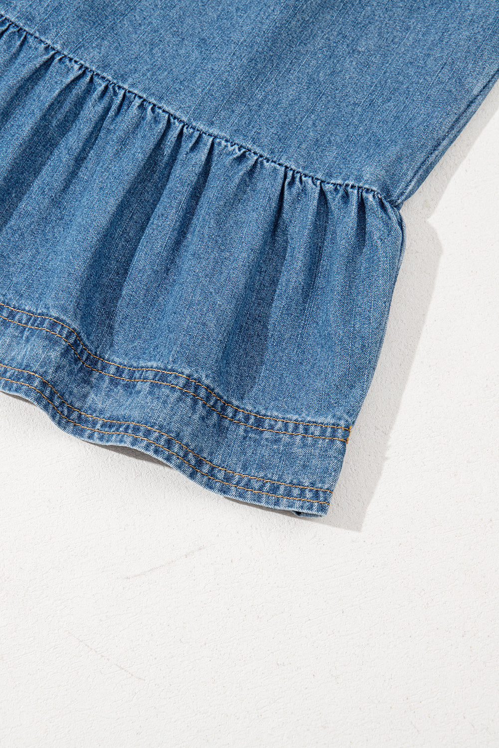 Dusk Blue Denim Ruffled Sleeve Lace up Front Peplum Top