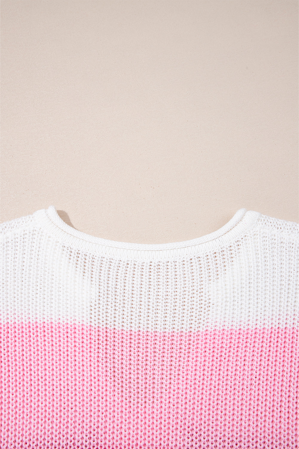 Pink Color Block Notch V Neck Sweater T Shirt