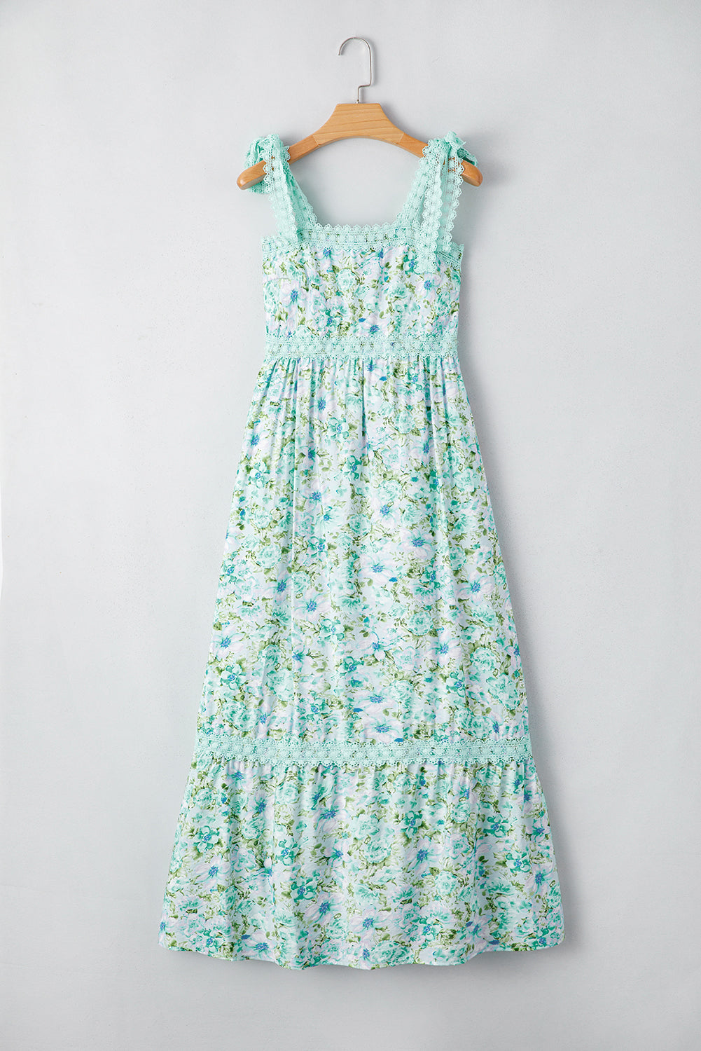 Rose Floral Lace Tied Strap Empire Waist Maxi Dress