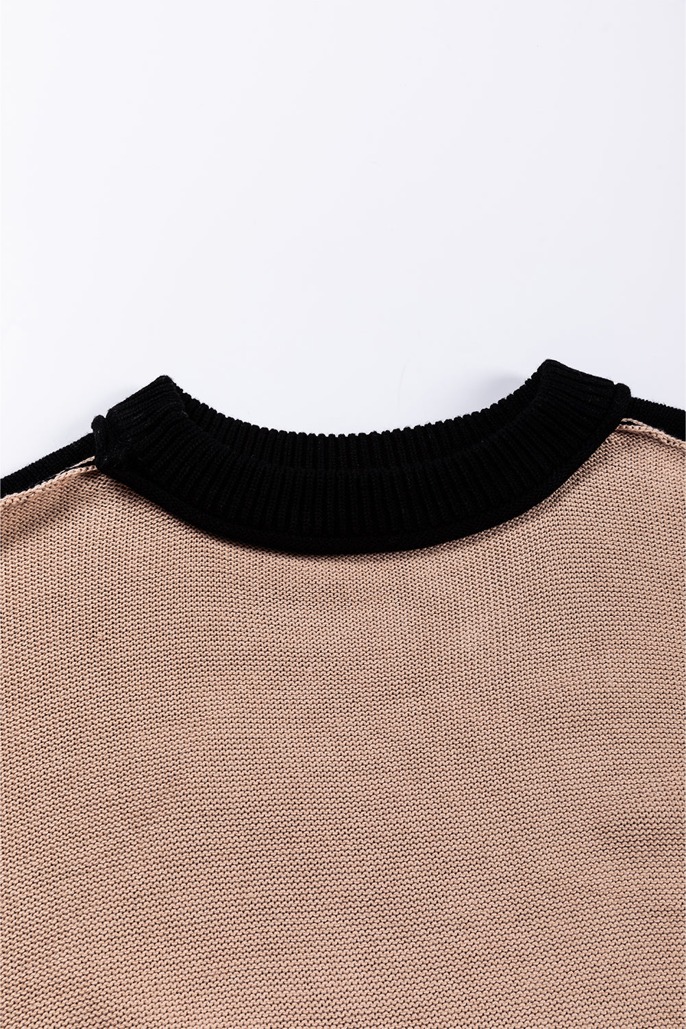 Black Colorblock Bishop Sleeve Ribbed Trim Sweater