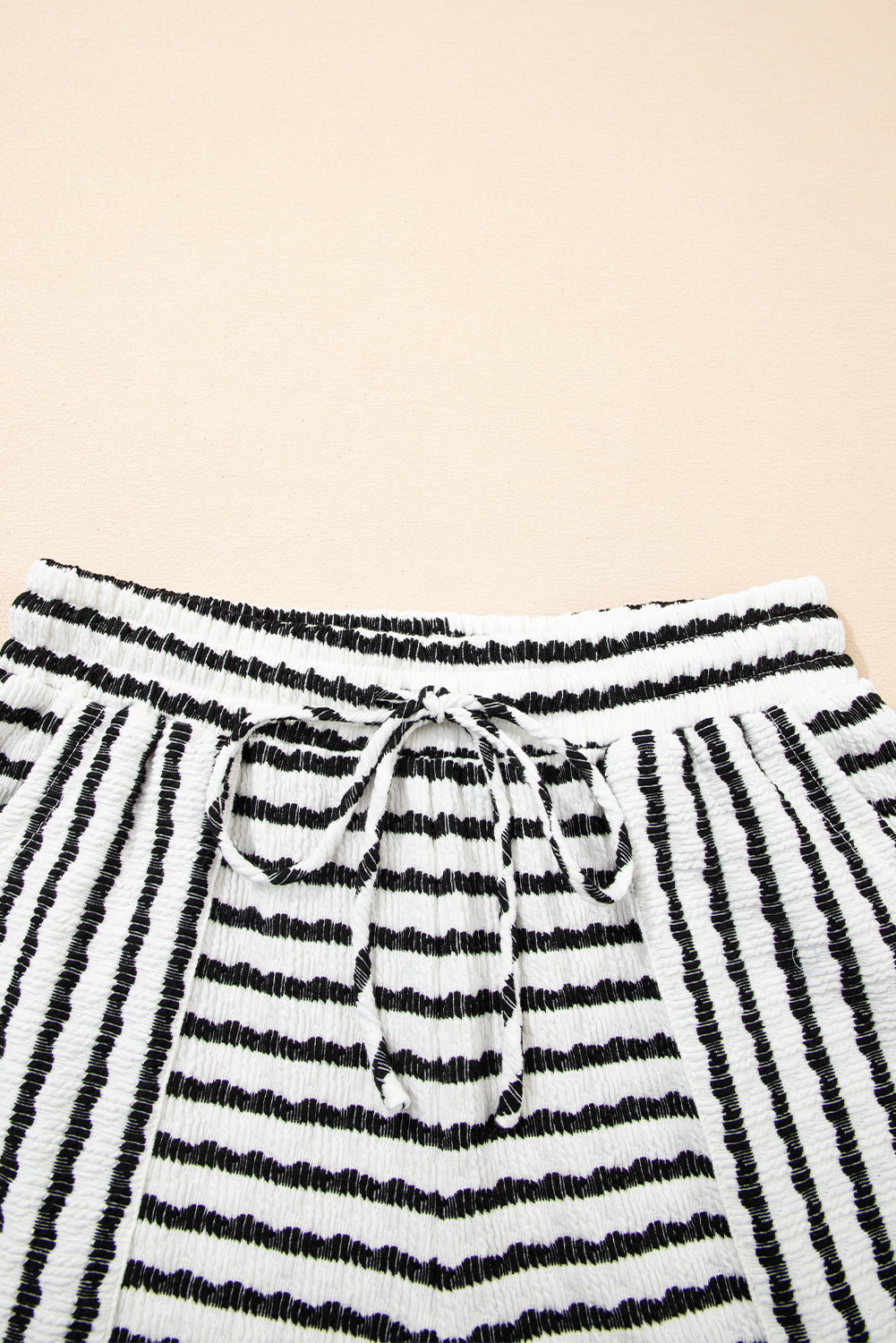 Sky Blue Stripe Knitted Short Sleeve Top and Drawstring Shorts Set