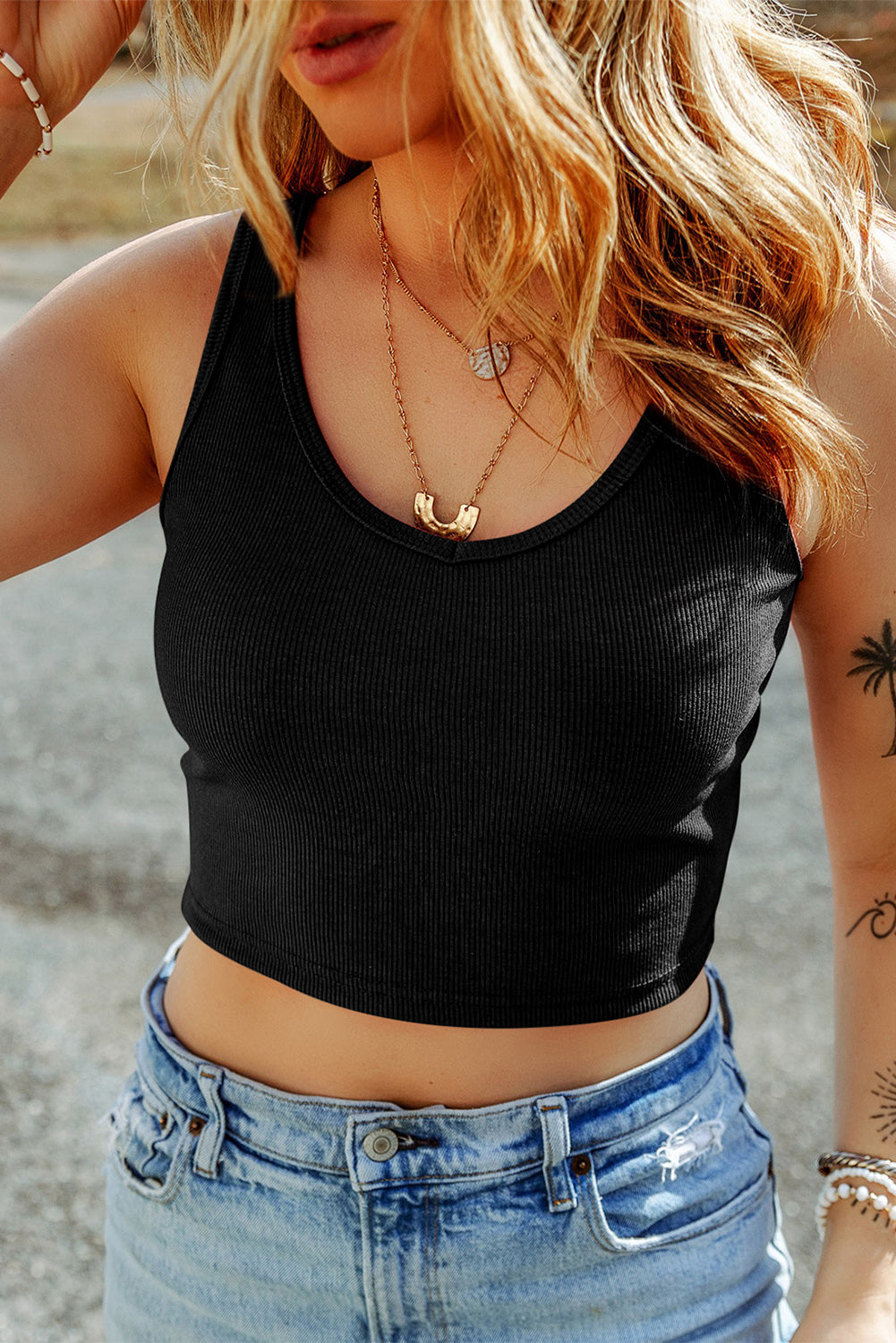 Racing Red Ribbed Knit Sheath Sleeveless Crop Top