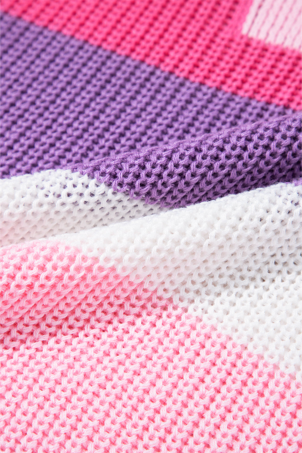 Pink Color Block Notch V Neck Sweater T Shirt
