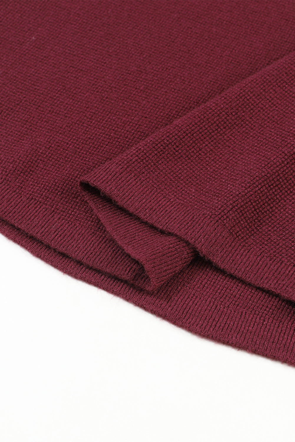 Red Striped Sleeve Plain Knit Sweater