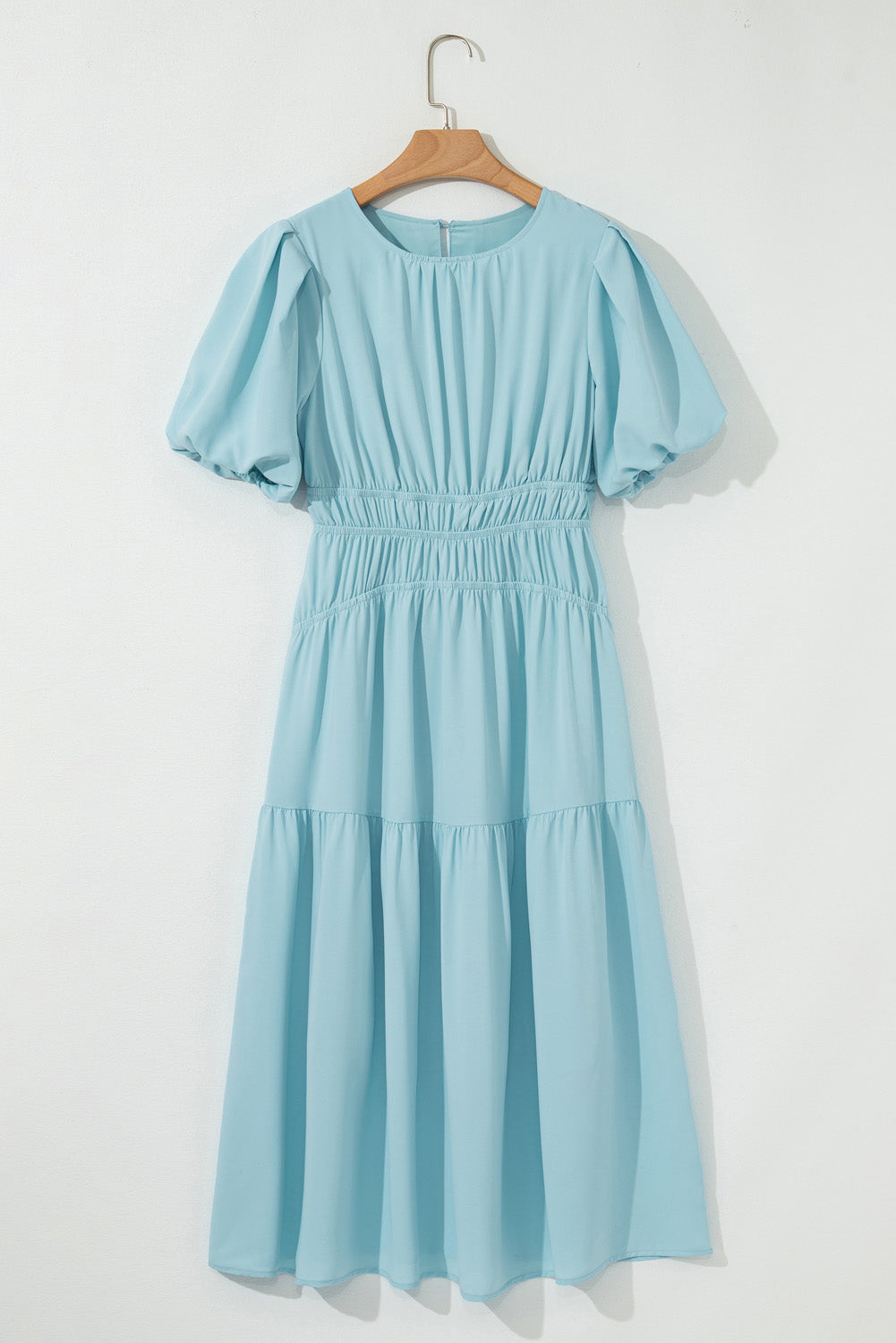 Black Puff Sleeve Pleated High Waist Flowy Long Dress