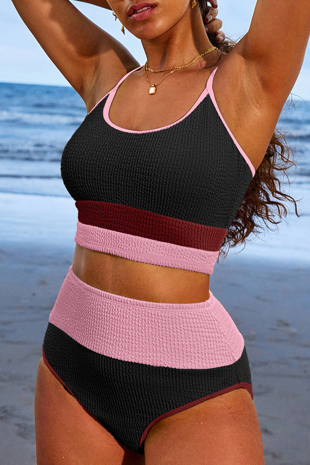 Beau Blue Color Block High Waisted Sexy Bikini Set