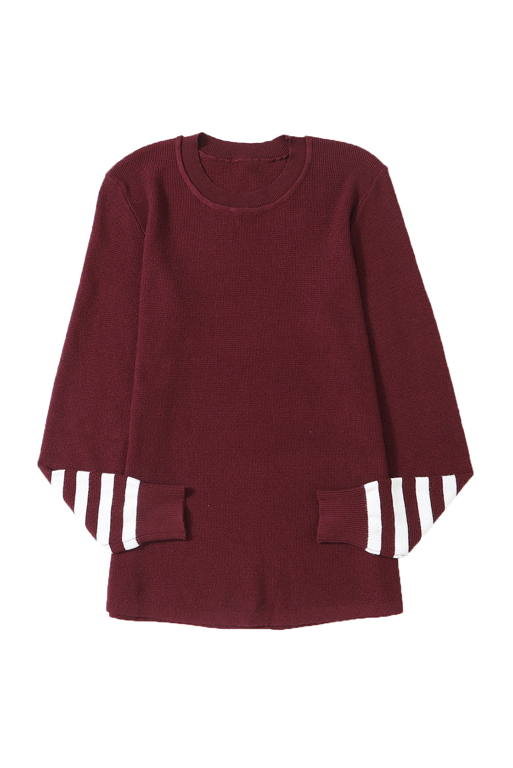 Red Striped Sleeve Plain Knit Sweater
