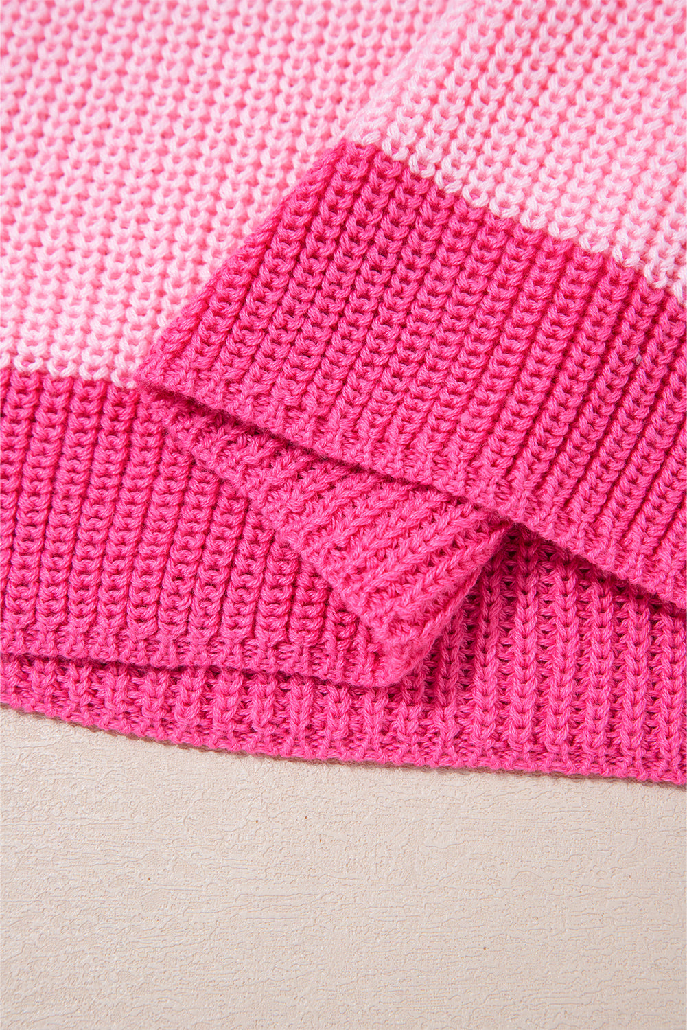 Pink Color Block Notch V Neck Sweater T Shirt