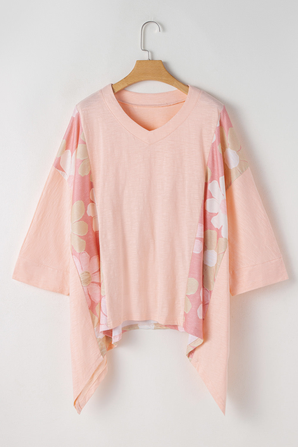 Green Plus Size Flower Patchwork High Low Top