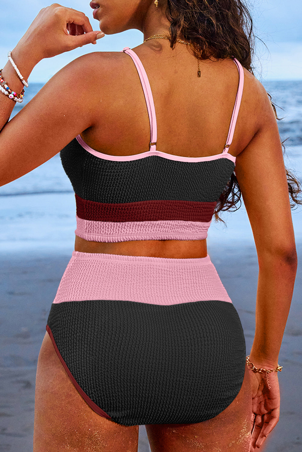 Beau Blue Color Block High Waisted Sexy Bikini Set