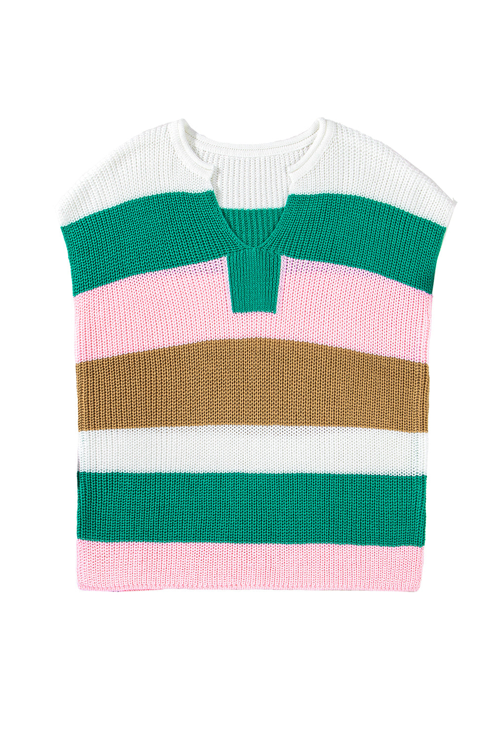 Pink Color Block Notch V Neck Sweater T Shirt