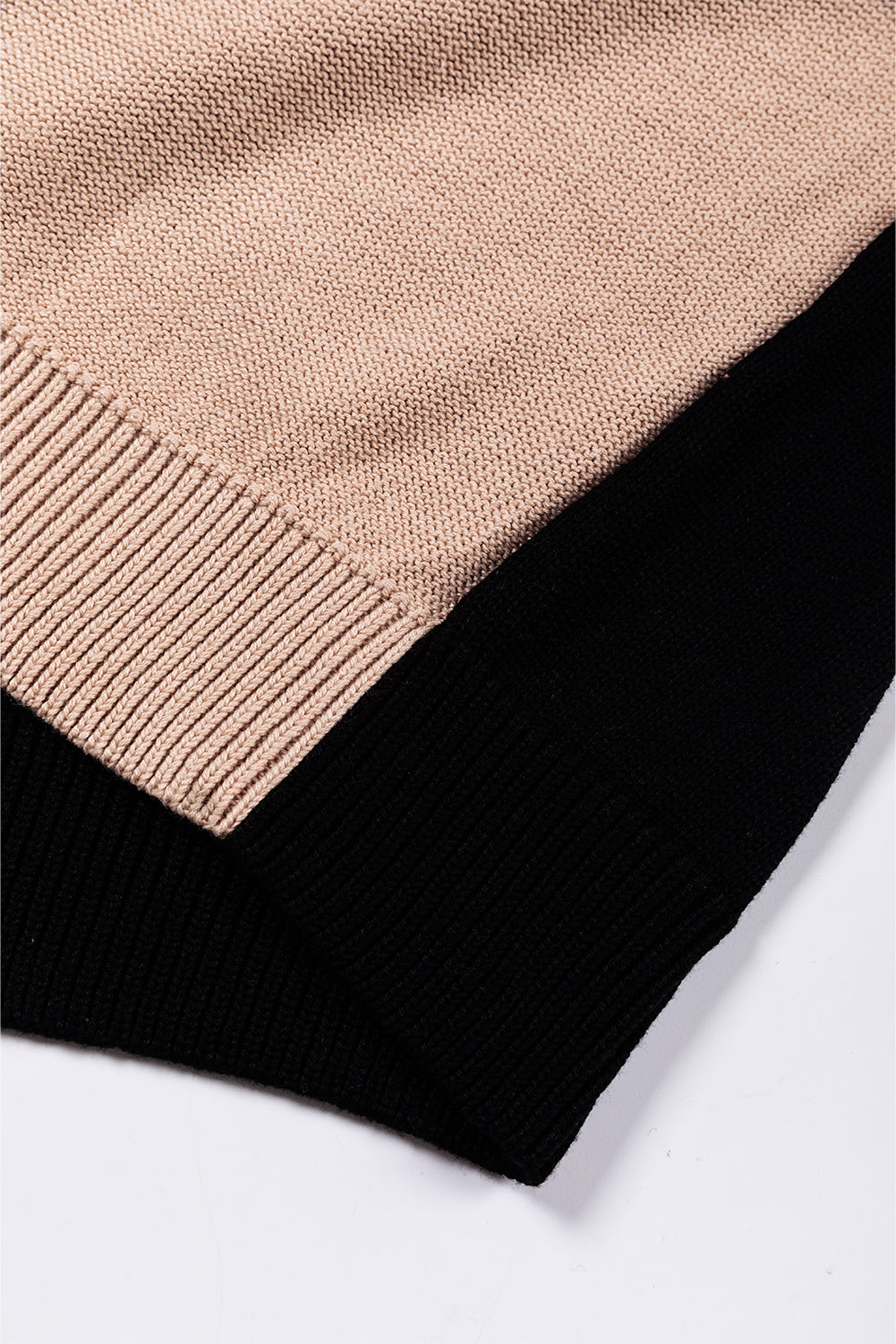 Black Colorblock Bishop Sleeve Ribbed Trim Sweater