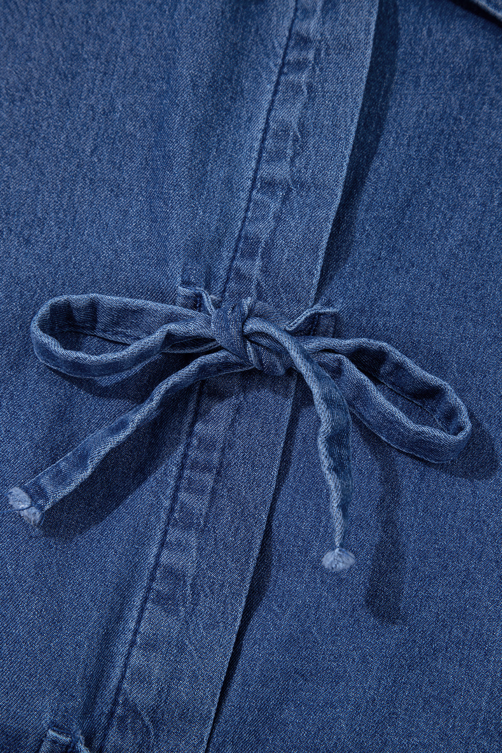 Sail Blue Tied Front Bubble Sleeve Peplum Denim Shirt