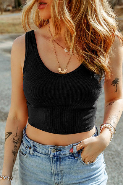 Racing Red Ribbed Knit Sheath Sleeveless Crop Top