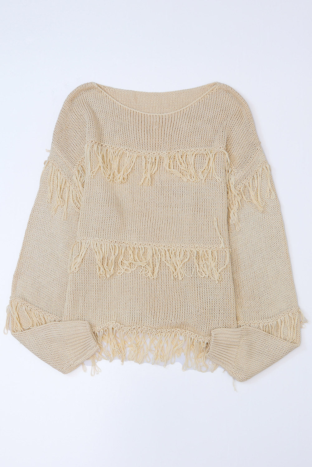 Khaki Boho Tasseled Knitted Sweater