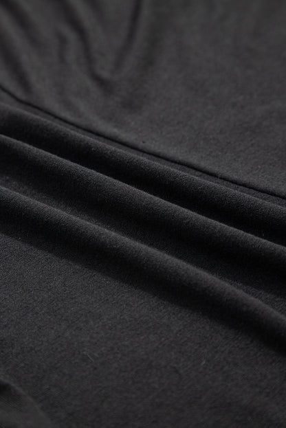 Sail Blue Solid Colour V-Neck Double Layer Sleeve Loose T-Shirt