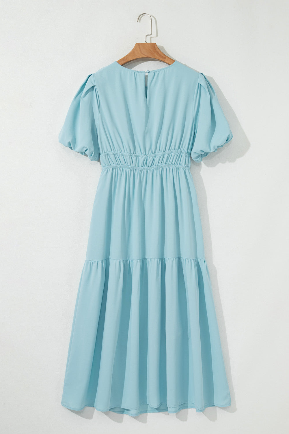 Black Puff Sleeve Pleated High Waist Flowy Long Dress