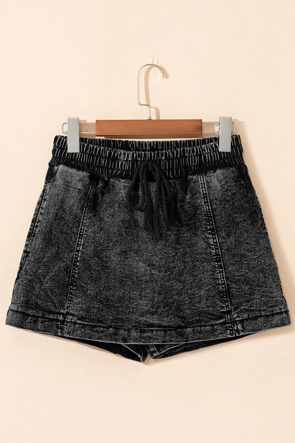 Dusk Blue Drawstring High Waist Pocketed Denim Shorts