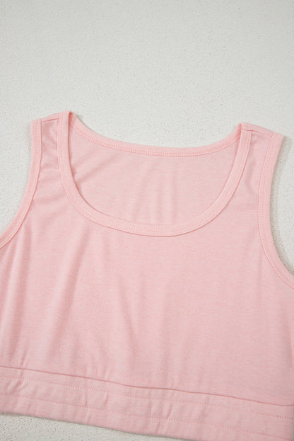 Light Pink 3 Pcs Crop Tank Top Shorts with Cardigan Lounge Set