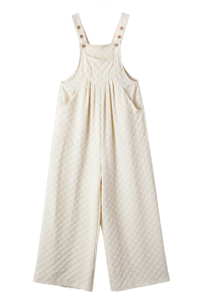 Beige Checkered Pocketed High Waist Wide Leg Overall