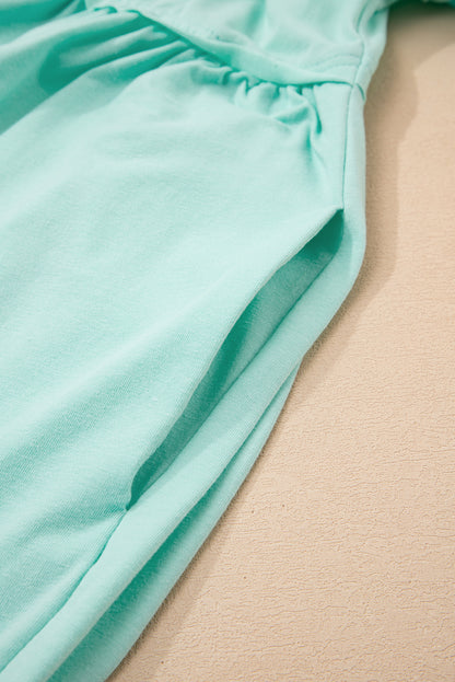 Sky Blue Solid Color Pocketed Raw Edge Babydoll Dress