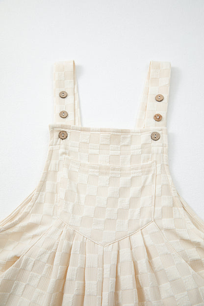 Beige Checkered Pocketed High Waist Wide Leg Overall
