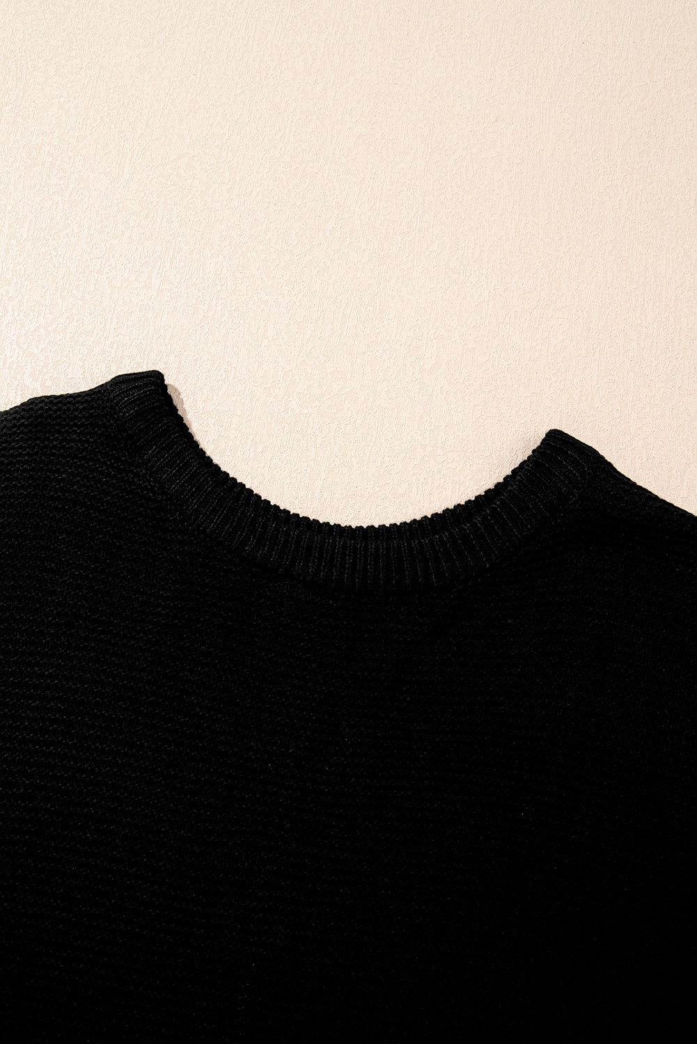 Black Solid Color Sweater Tee with Side Slits