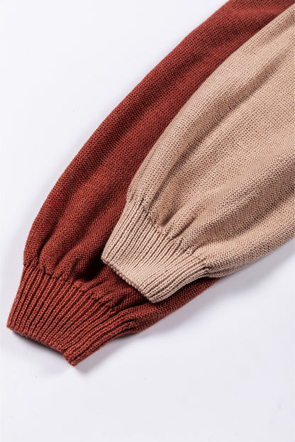 Black Colorblock Bishop Sleeve Ribbed Trim Sweater