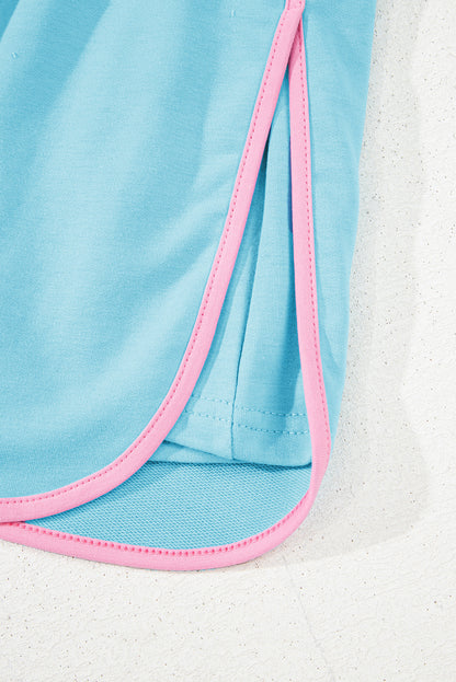 Turquoise Colorblock Edge Drop Shoulder T Shirt and Skirt 2Pcs Set