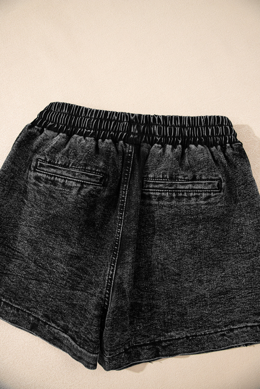 Dusk Blue Drawstring High Waist Pocketed Denim Shorts