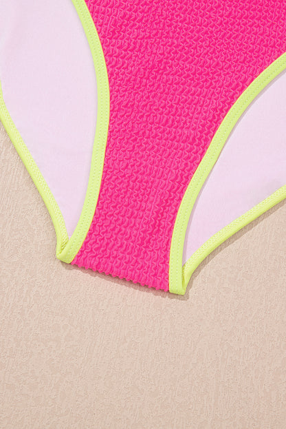 Rose Red Color Block High Waisted Sexy Bikini Set