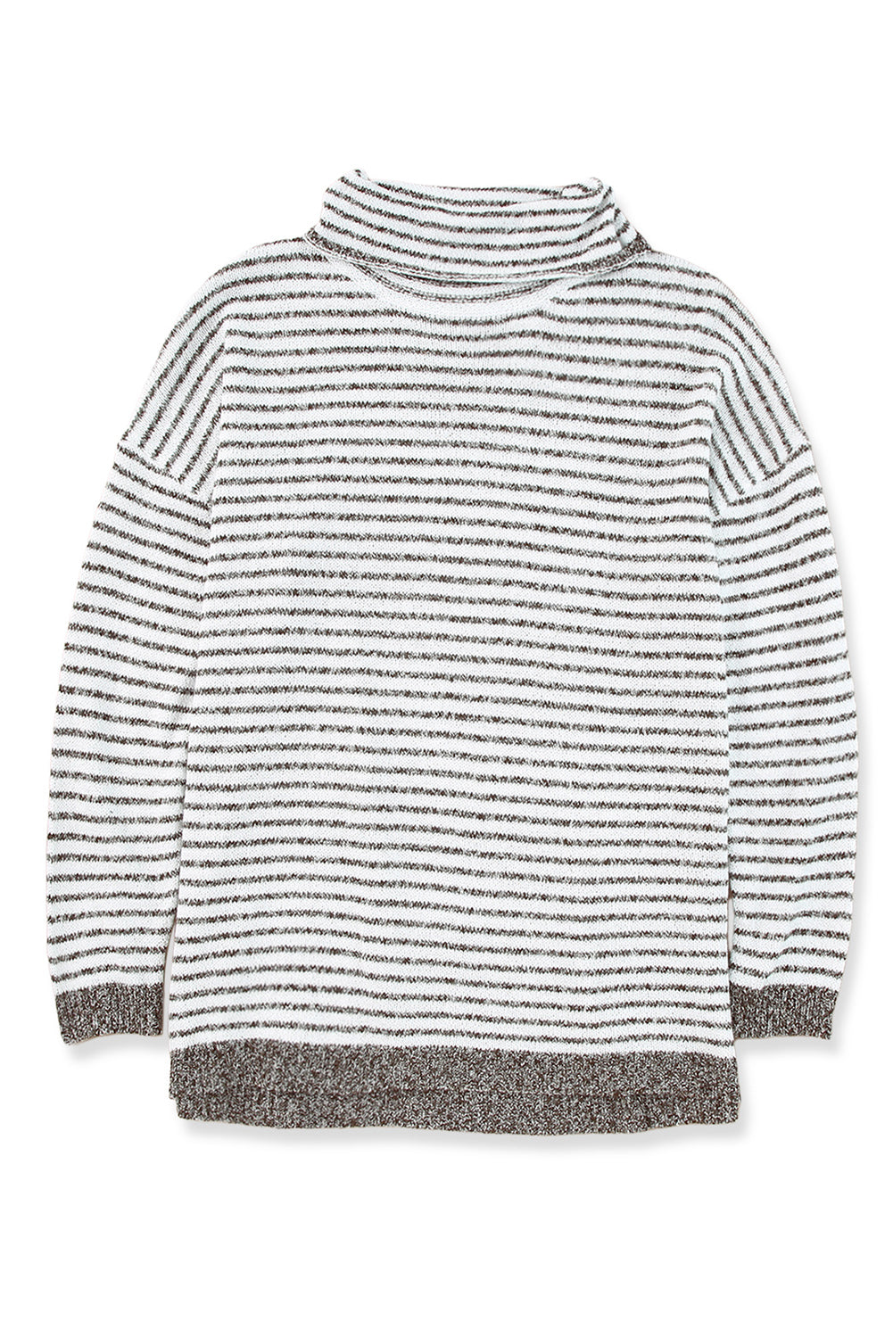 Khaki Striped Turtleneck Loose Sweater