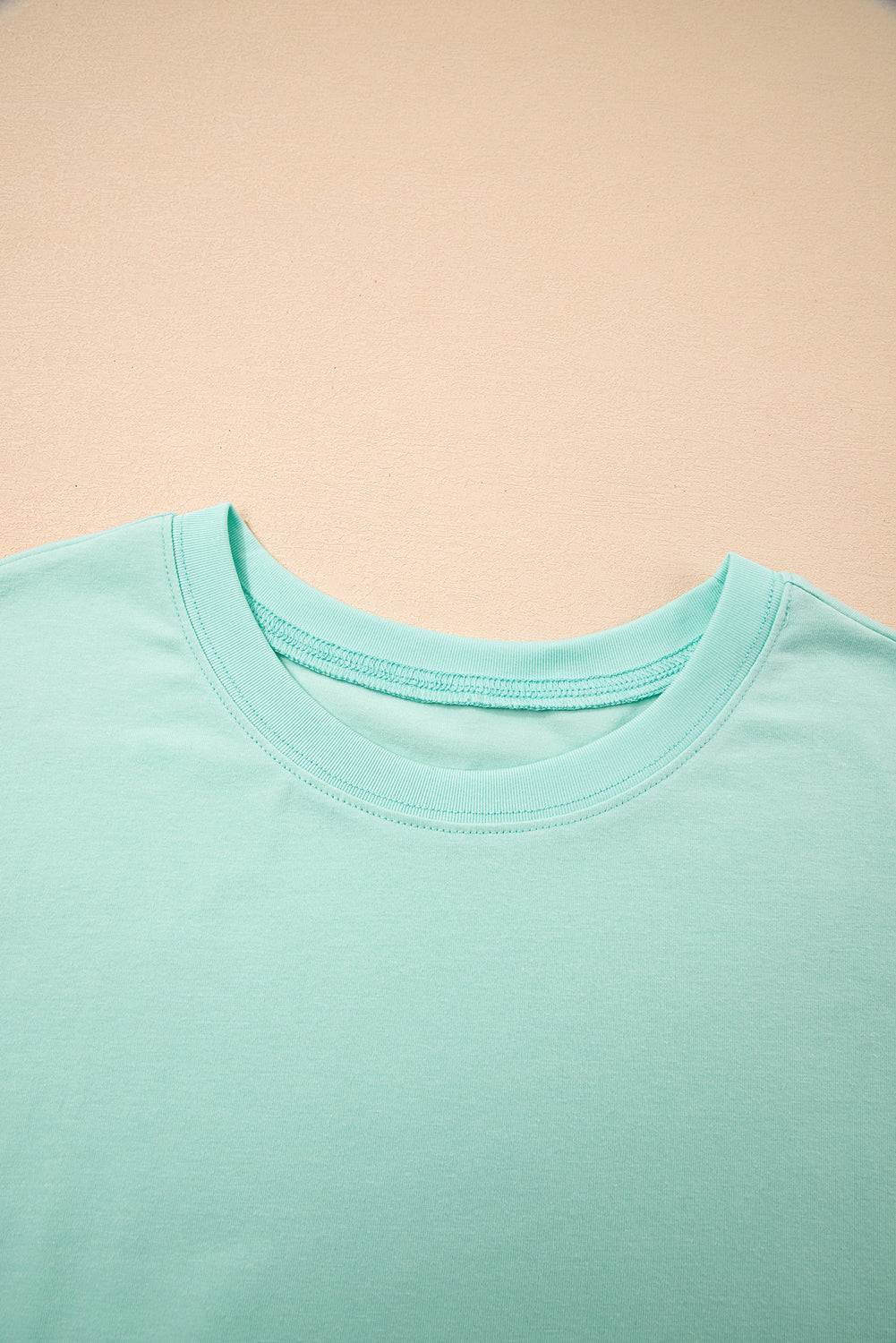 Sky Blue Solid Color Pocketed Raw Edge Babydoll Dress