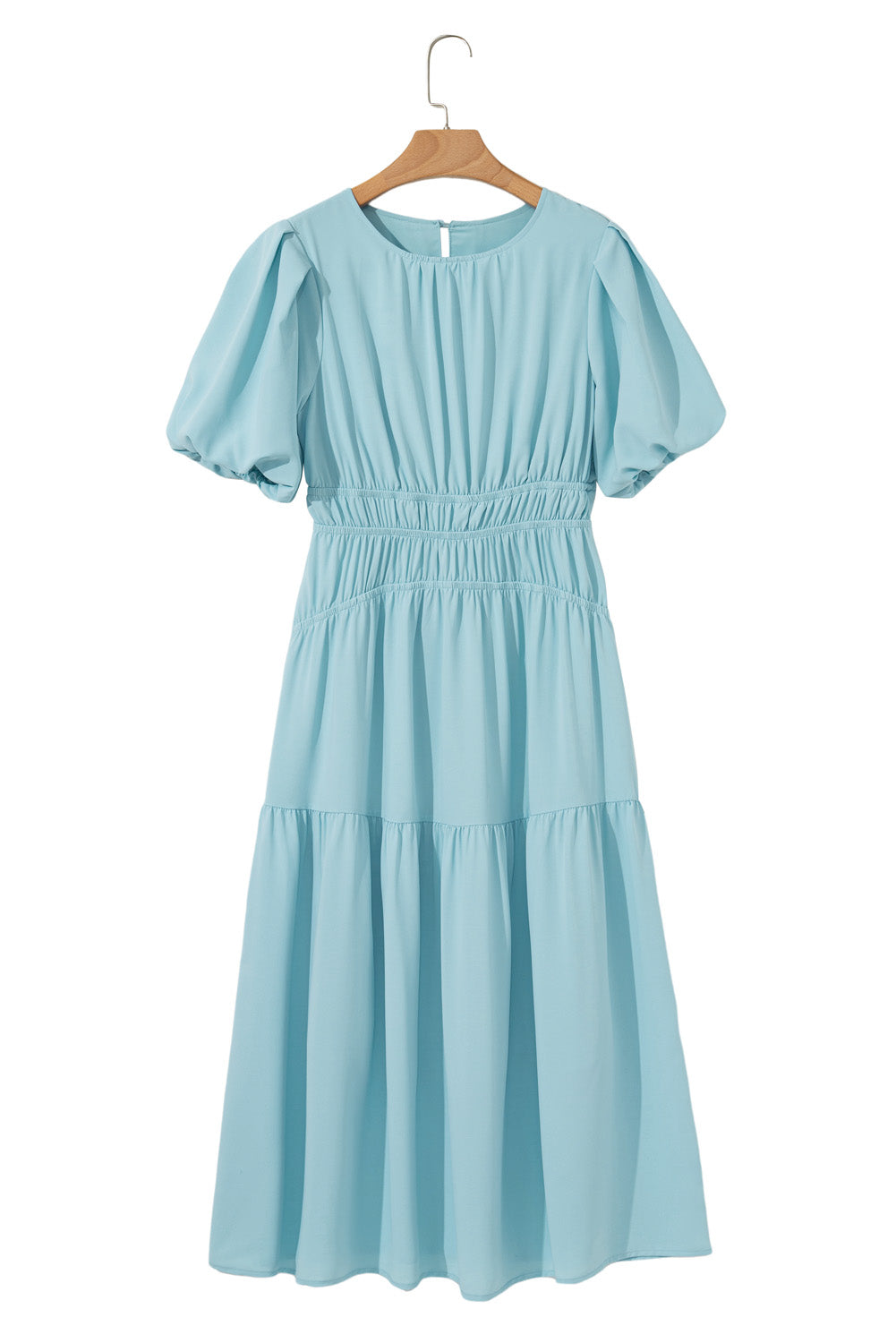 Black Puff Sleeve Pleated High Waist Flowy Long Dress