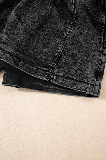 Dusk Blue Drawstring High Waist Pocketed Denim Shorts