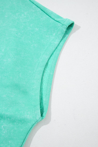 Sea Green Mineral Wash Drawstring Waist Hollow Out Back Short Sleeve Romper