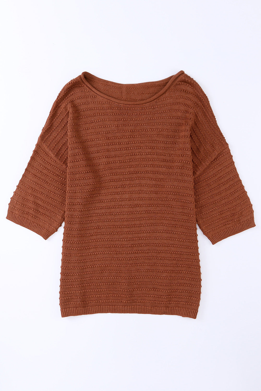 Brown Textured Knit Drop Shoulder Tee