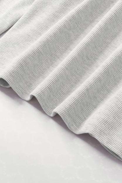 Gray Exposed Seam Ribbed Patchwork V Neck Sweatshirt
