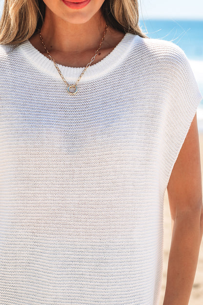 Black Solid Color Sweater Tee with Side Slits