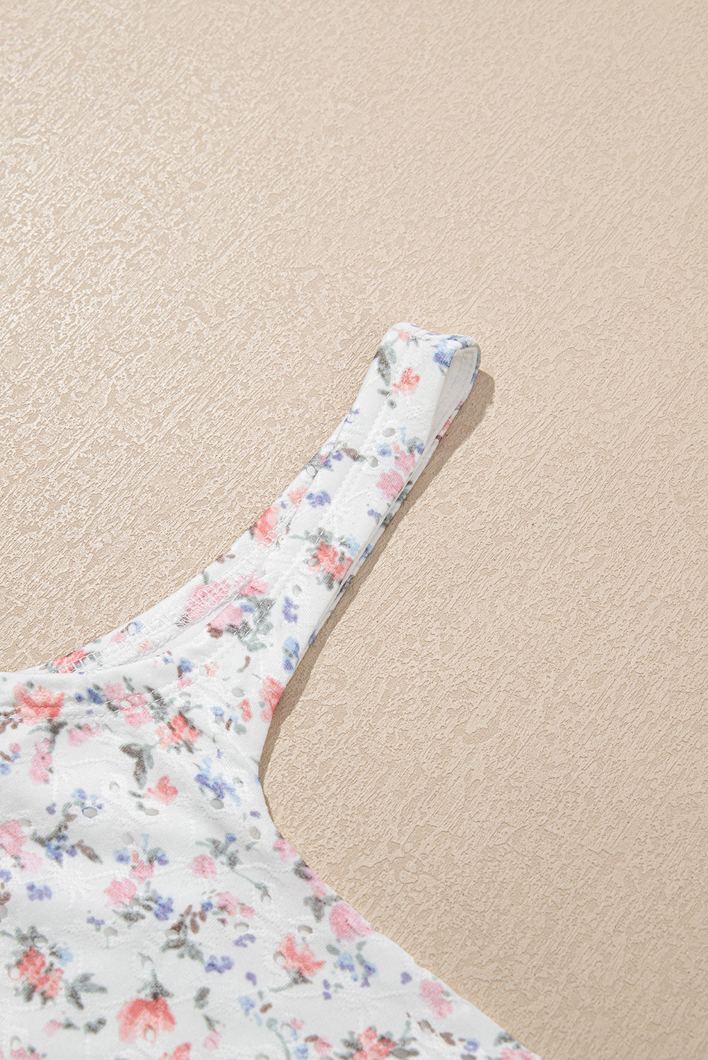 White Floral Textured Square Neck Sleeveless Bodysuit