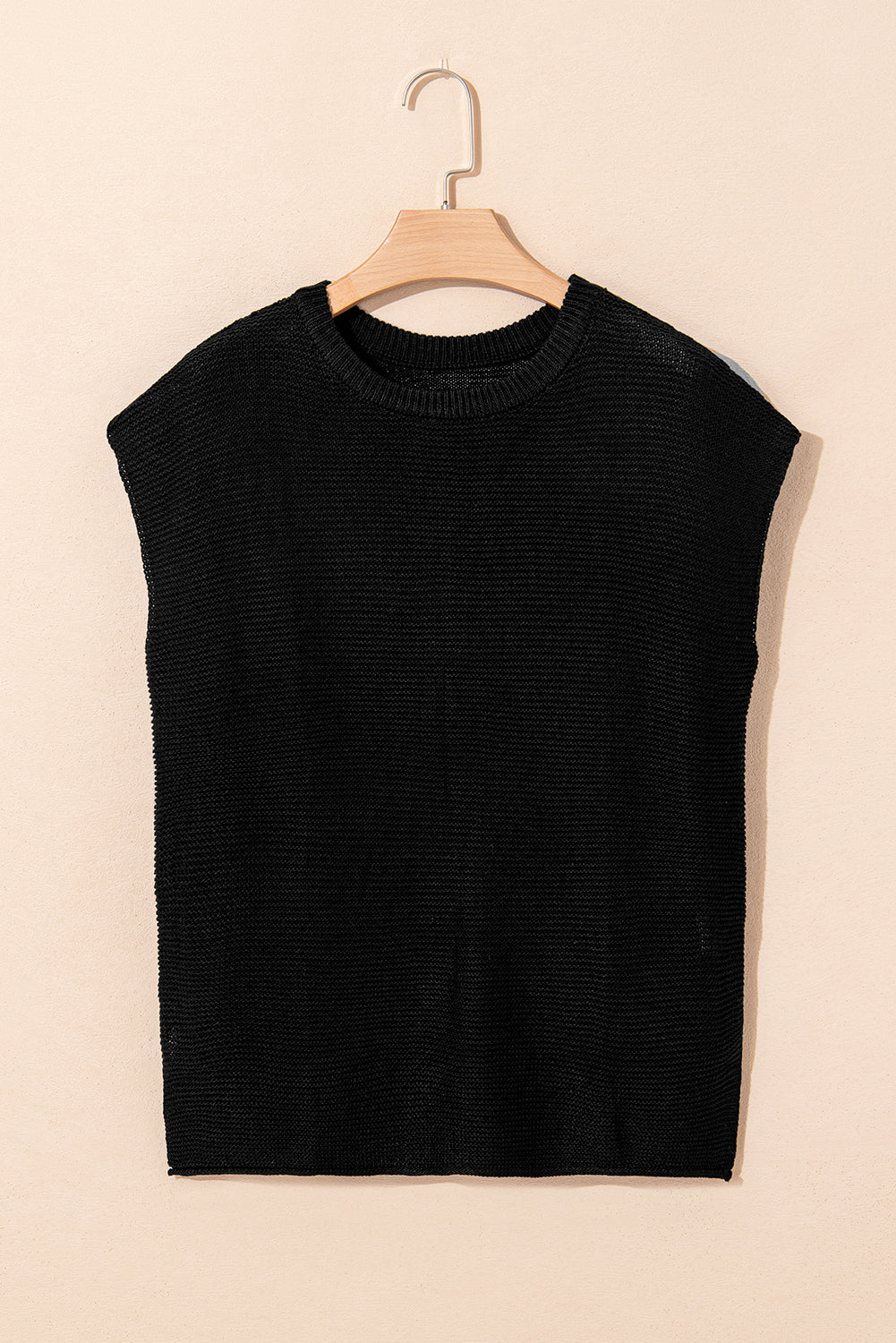 Black Solid Color Sweater Tee with Side Slits