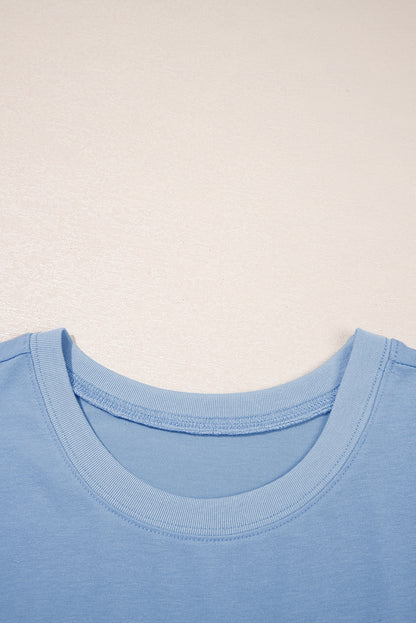 Sky Blue Solid Color Pocketed Raw Edge Babydoll Dress