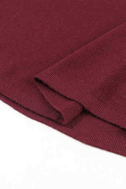 Red Striped Sleeve Plain Knit Sweater