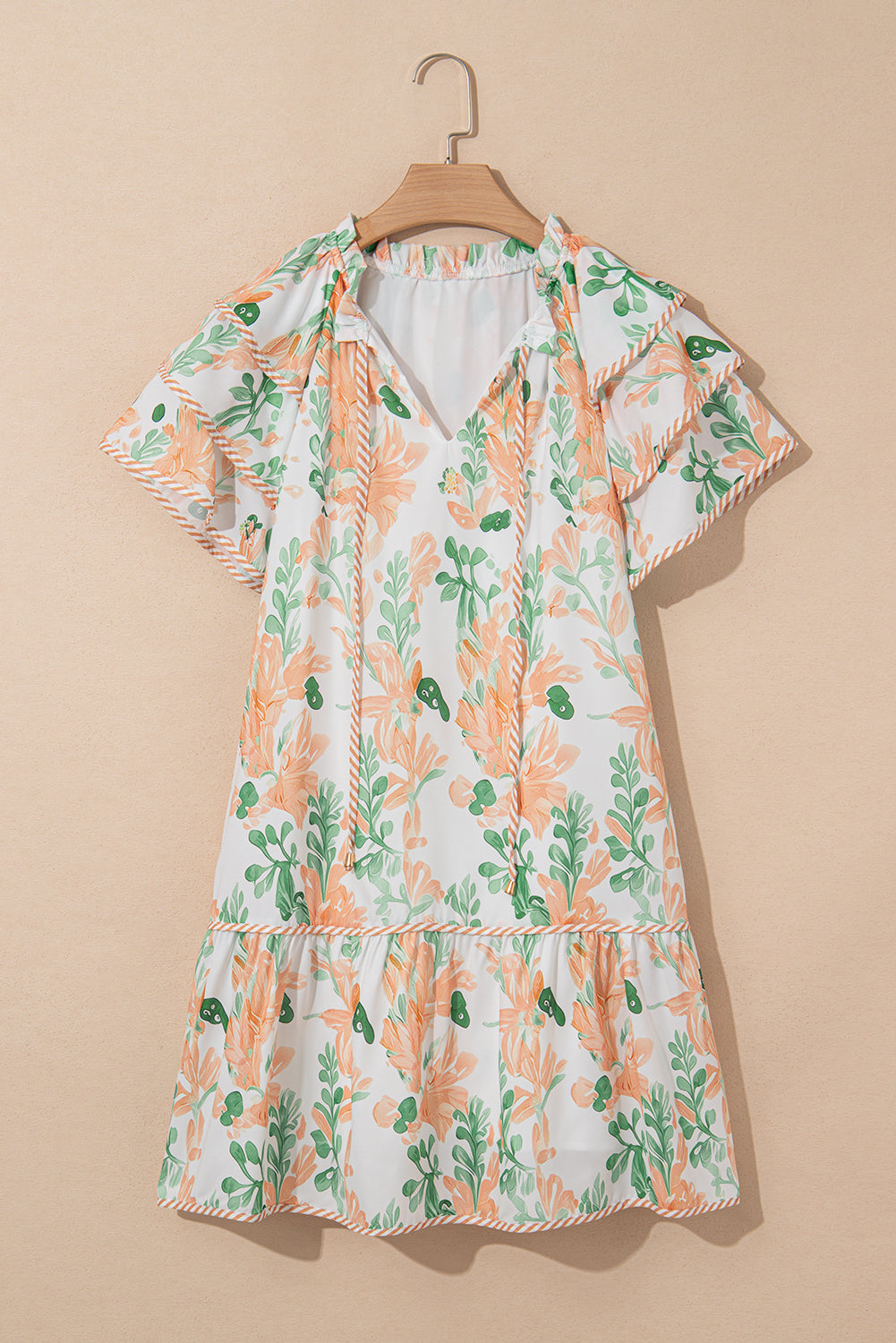 Sky Blue Floral Contrast Edge Layered Short Sleeve Mini Dress
